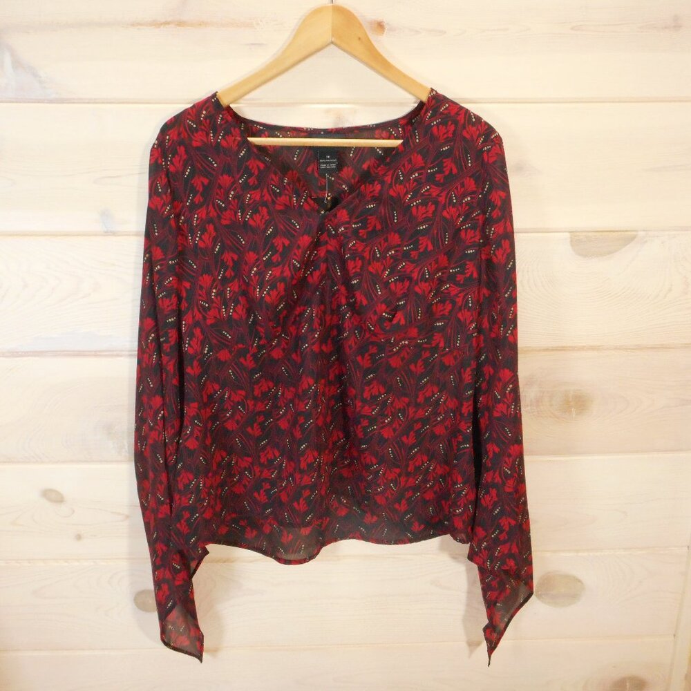 NWT Lane Bryant Women's size 16 Lightweight Blouse Black Red Bell Sleeve